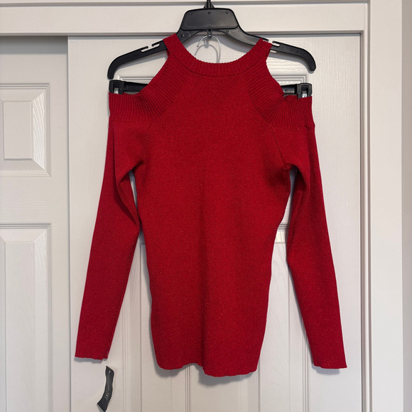 INC International Concepts Large Petite Cold-Shoulder Red Sparkly Sweater NWT - Picture 4 of 5